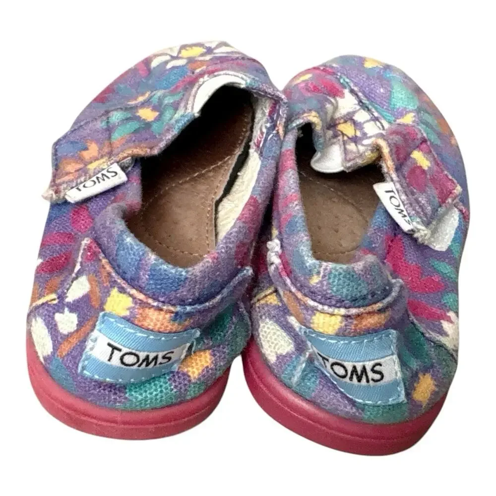Toms Floral Canvas Slip On Shoes Size 7 T Casual Flats Purple Pink